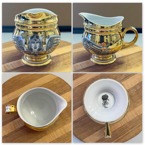 Rare Vintage Hollóháza Art Deco Porcelain Hand-Painted w/24K Gold 17-Pc. Tea Set - Picture 8 of 16